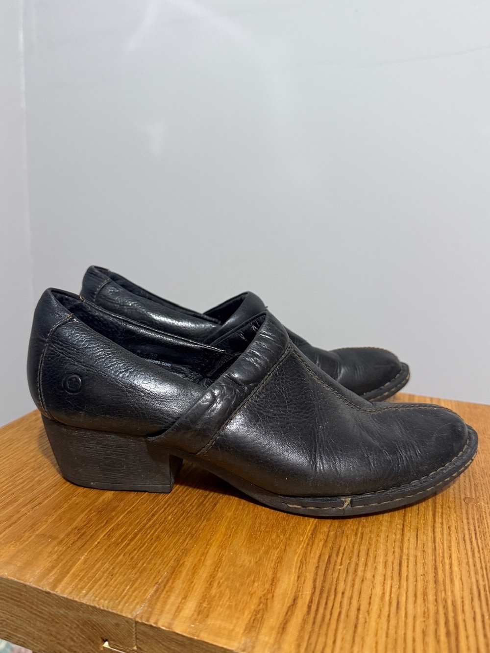 Born Womens 8 Black Leather Mary Jane Clog Shoes Block Heel Comfort Slip On